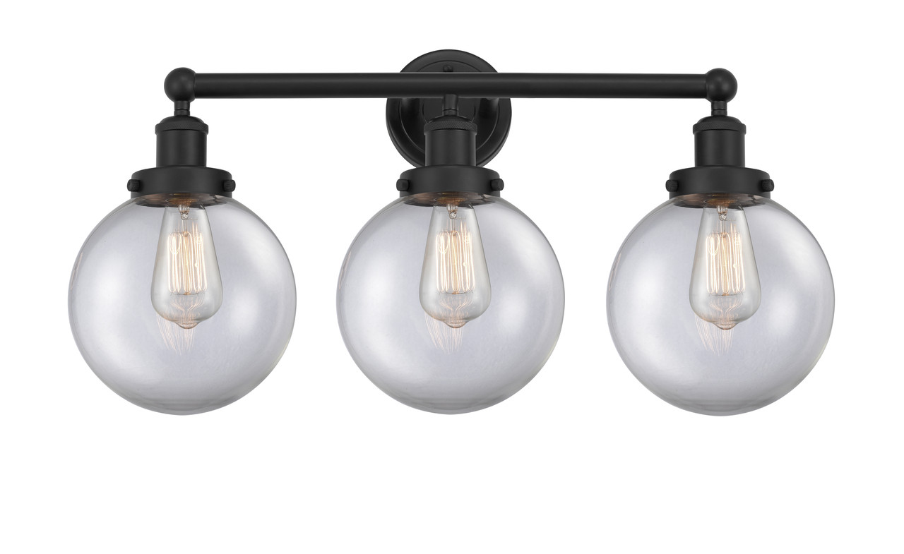 INNOVATIONS 616-3W-BK-G202-8 Beacon 3 Light 24.5 inch Bath Vanity Light Matte Black