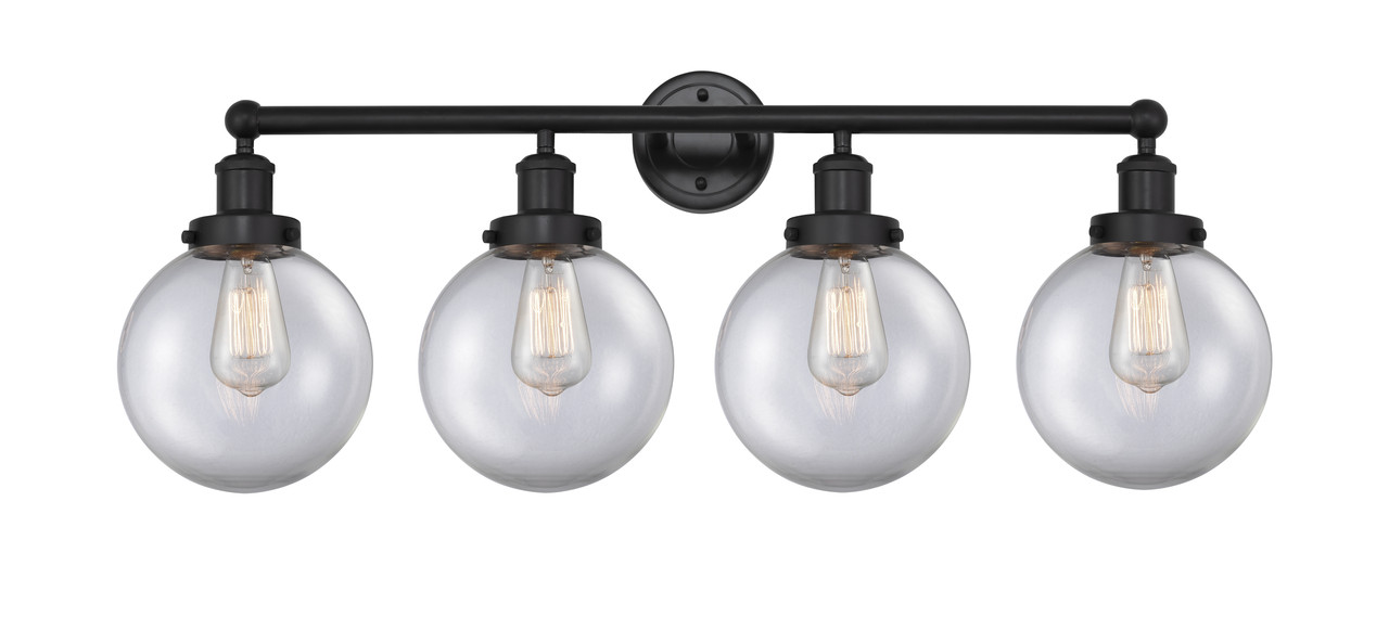 INNOVATIONS 616-4W-BK-G202-8 Beacon 4 Light 33.5 inch Bath Vanity Light Matte Black