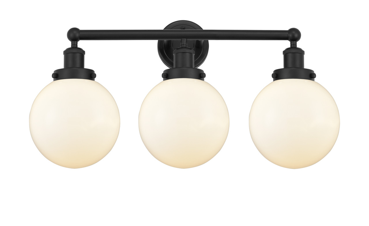 INNOVATIONS 616-3W-BK-G201-8 Beacon 3 Light 24.5 inch Bath Vanity Light Matte Black