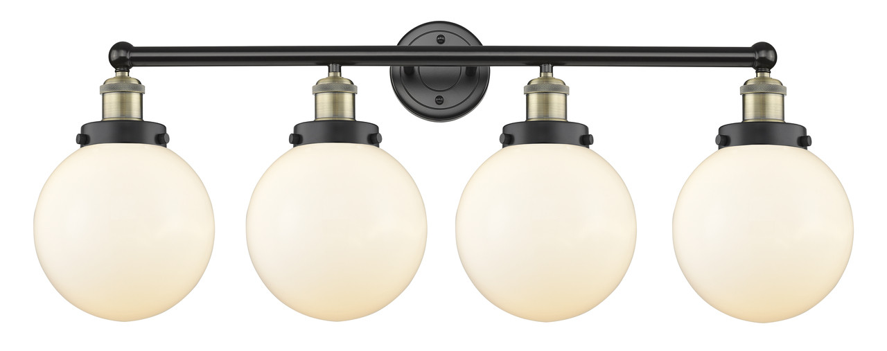INNOVATIONS 616-4W-BAB-G201-8 Beacon 4 33.5 inch Bath Vanity Light Black Antique Brass