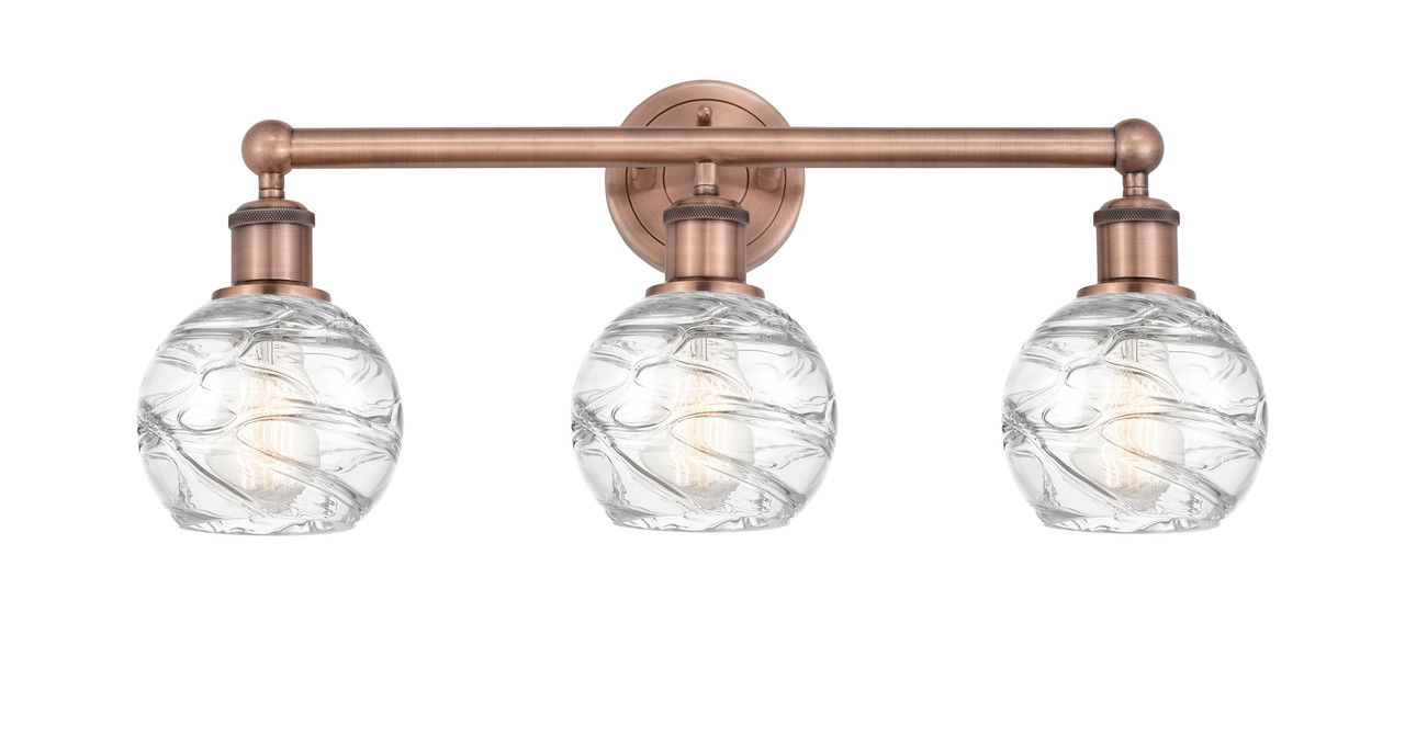 INNOVATIONS 616-3W-AC-G1213-6 Athens Deco Swirl 3 24 inch Bath Vanity Light Antique Copper