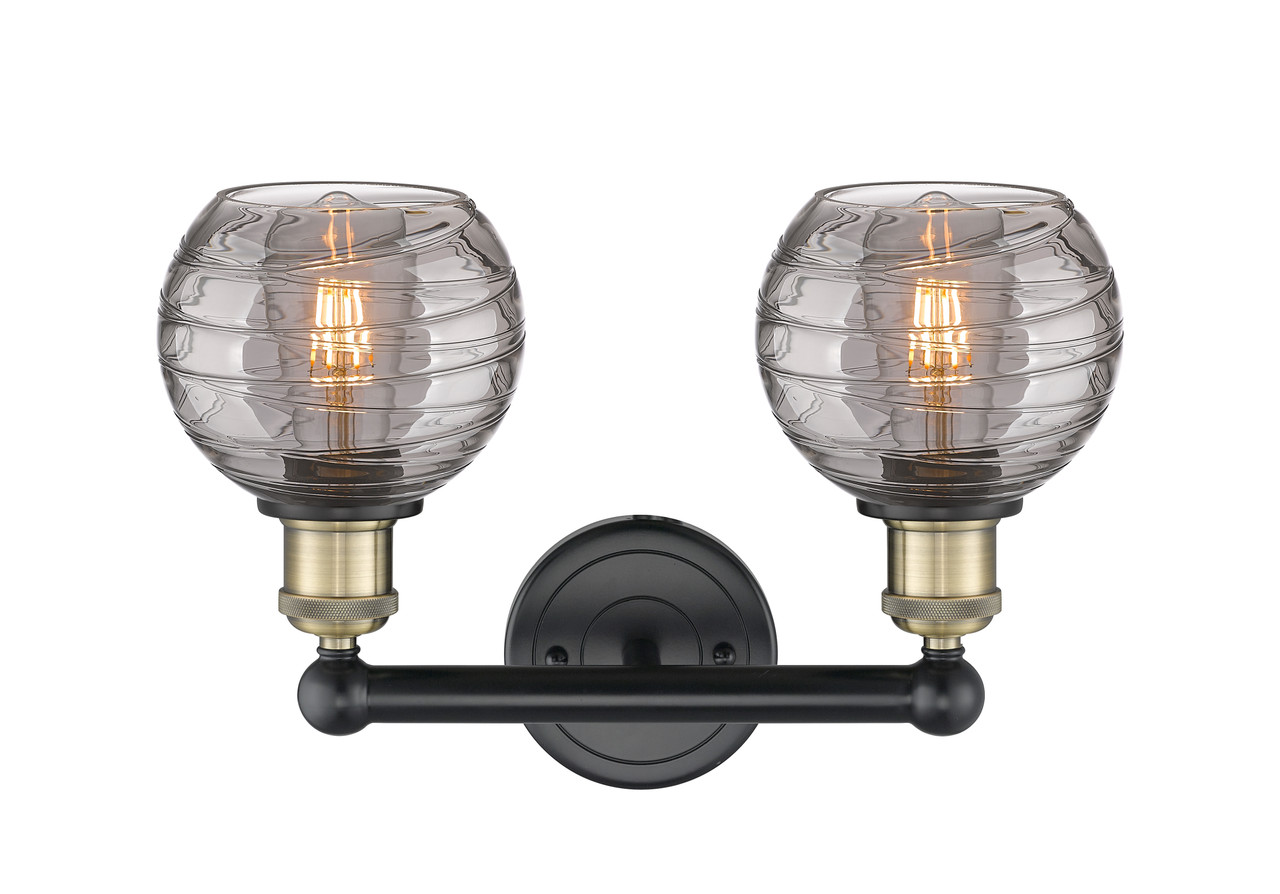 INNOVATIONS 616-2W-BAB-G1213-6SM Athens Deco Swirl 2 15 inch Bath Vanity Light Black Antique Brass