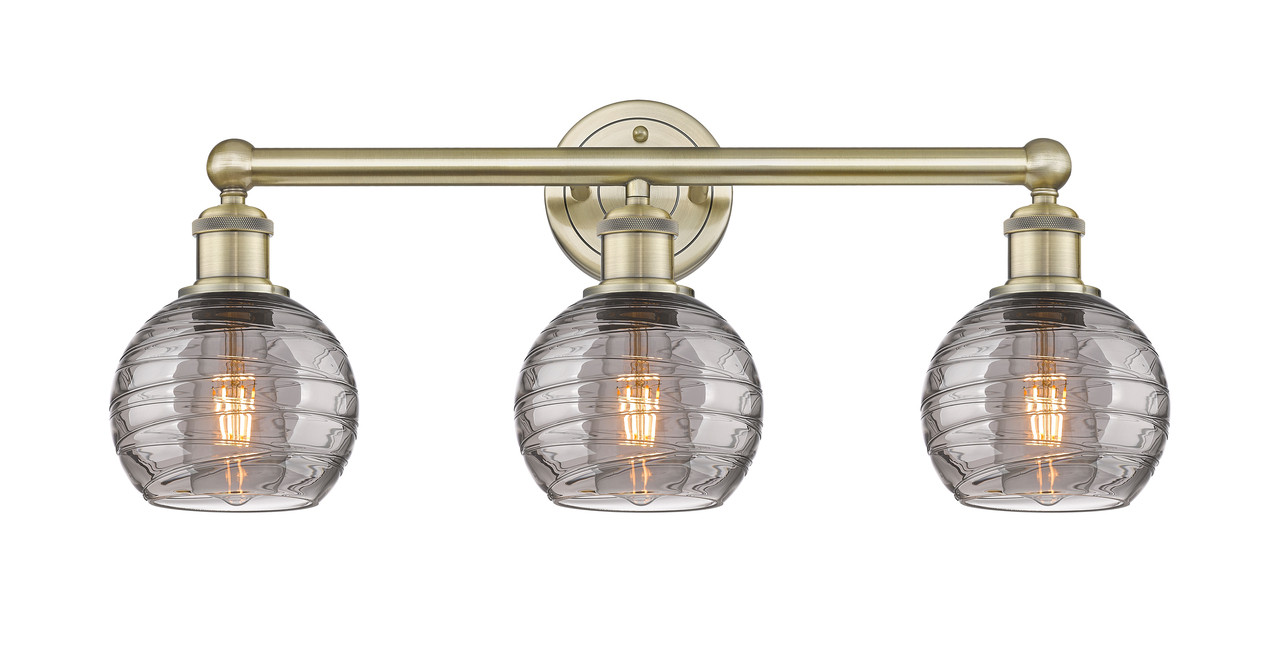 INNOVATIONS 616-3W-AB-G1213-6SM Athens Deco Swirl 3 24 inch Bath Vanity Light Antique Brass
