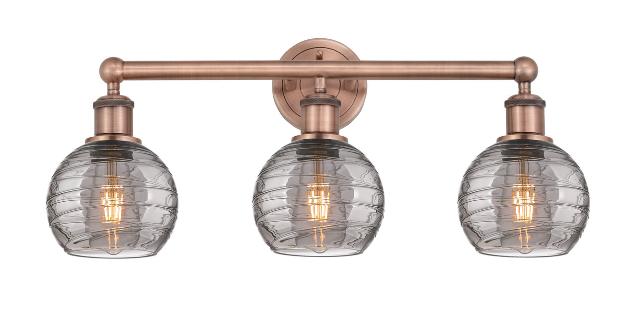 INNOVATIONS 616-3W-AC-G1213-6SM Athens Deco Swirl 3 24 inch Bath Vanity Light Antique Copper