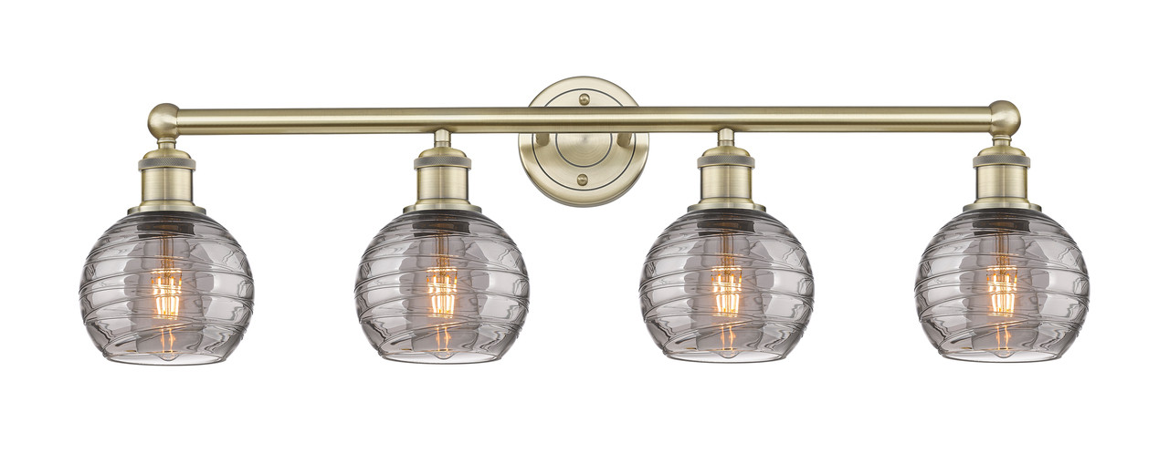 INNOVATIONS 616-4W-AB-G1213-6SM Athens Deco Swirl 4 33 inch Bath Vanity Light Antique Brass