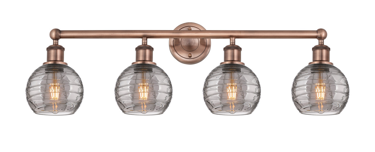 INNOVATIONS 616-4W-AC-G1213-6SM Athens Deco Swirl 4 33 inch Bath Vanity Light Antique Copper