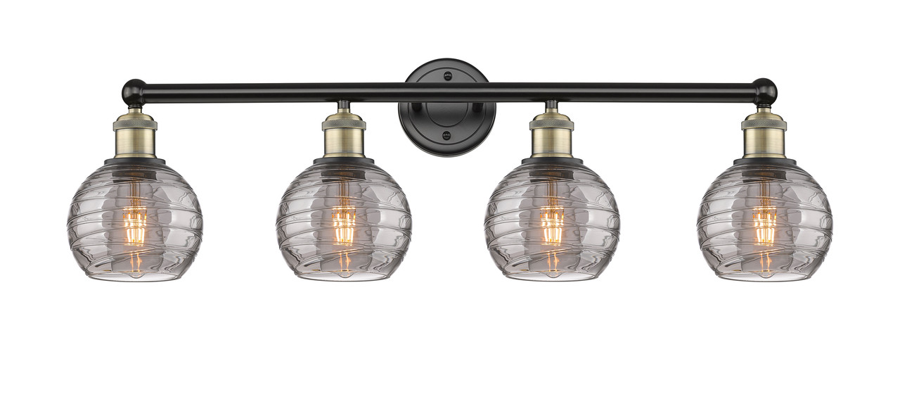 INNOVATIONS 616-4W-BAB-G1213-6SM Athens Deco Swirl 4 33 inch Bath Vanity Light Black Antique Brass