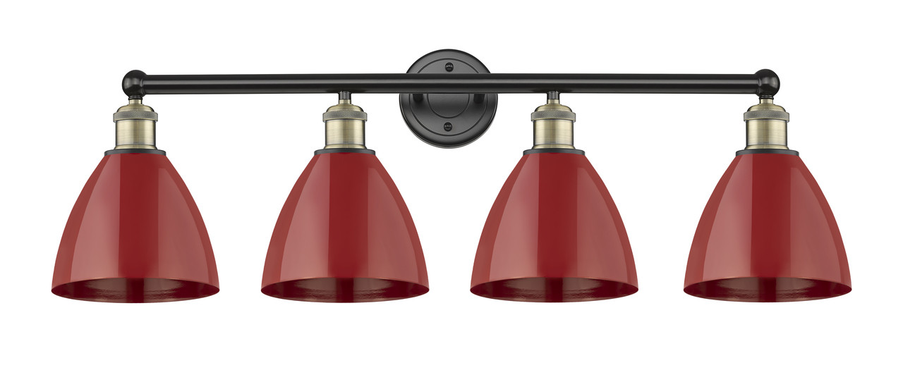 INNOVATIONS 616-4W-BAB-MBD-75-RD Plymouth Dome 4 34.5 inch Bath Vanity Light Black Antique Brass