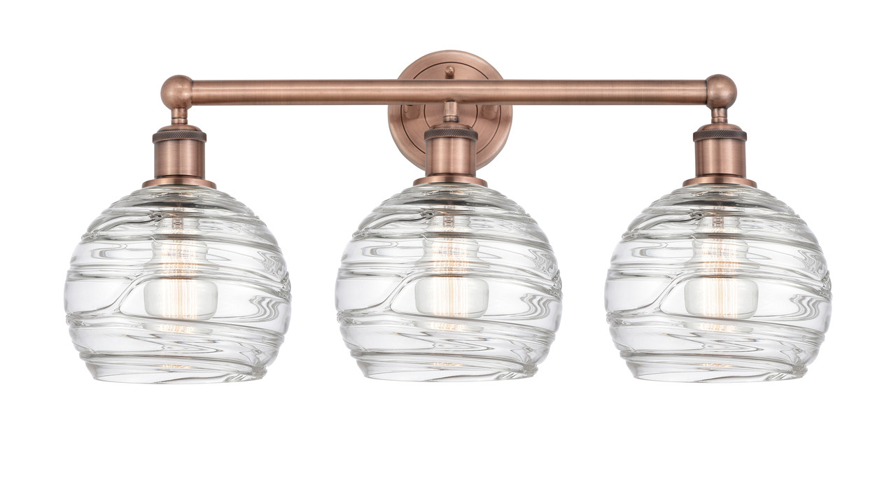 INNOVATIONS 616-3W-AC-G1213-8 Athens Deco Swirl 3 26 inch Bath Vanity Light Antique Copper