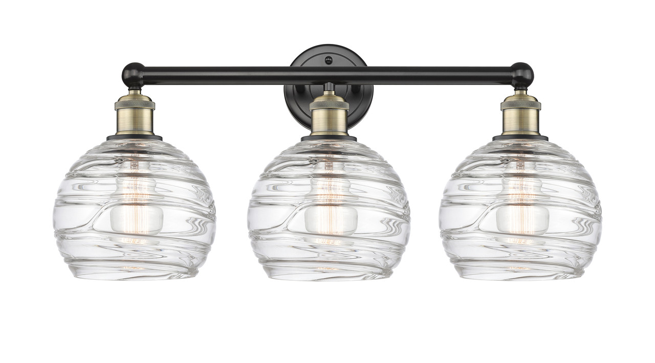 INNOVATIONS 616-3W-BAB-G1213-8 Athens Deco Swirl 3 26 inch Bath Vanity Light Black Antique Brass