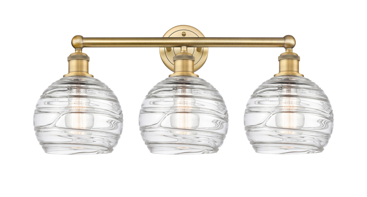 INNOVATIONS 616-3W-BB-G1213-8 Athens Deco Swirl 3 26 inch Bath Vanity Light Brushed Brass