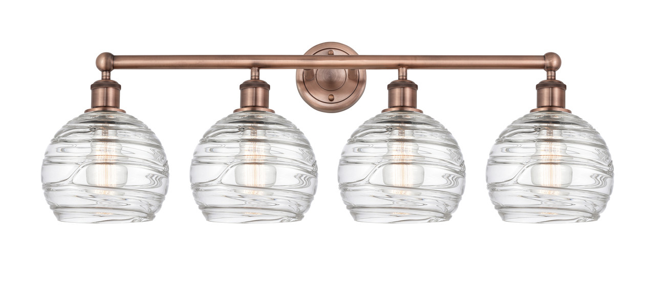 INNOVATIONS 616-4W-AC-G1213-8 Athens Deco Swirl 4 35 inch Bath Vanity Light Antique Copper