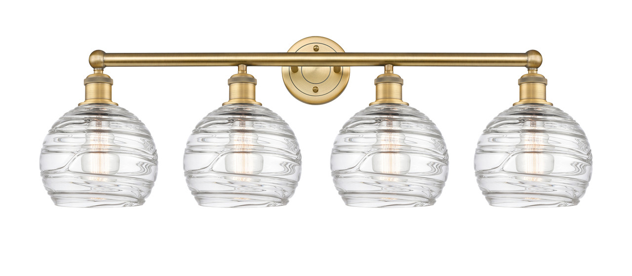 INNOVATIONS 616-4W-BB-G1213-8 Athens Deco Swirl 4 35 inch Bath Vanity Light Brushed Brass