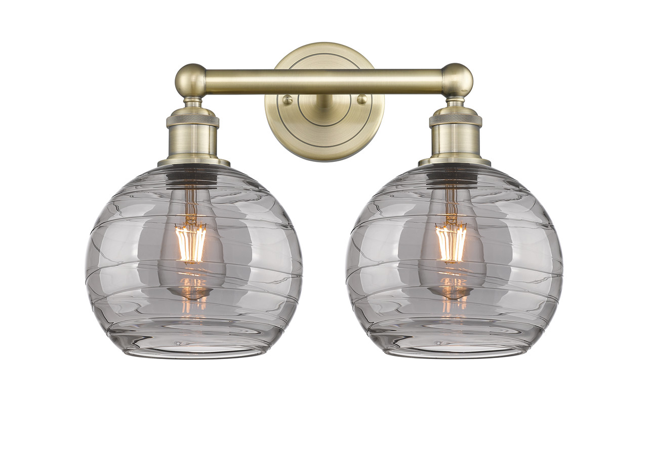 INNOVATIONS 616-2W-AB-G1213-8SM Athens Deco Swirl 2 17 inch Bath Vanity Light Antique Brass