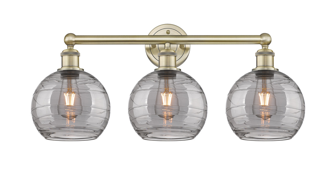 INNOVATIONS 616-3W-AB-G1213-8SM Athens Deco Swirl 3 26 inch Bath Vanity Light Antique Brass