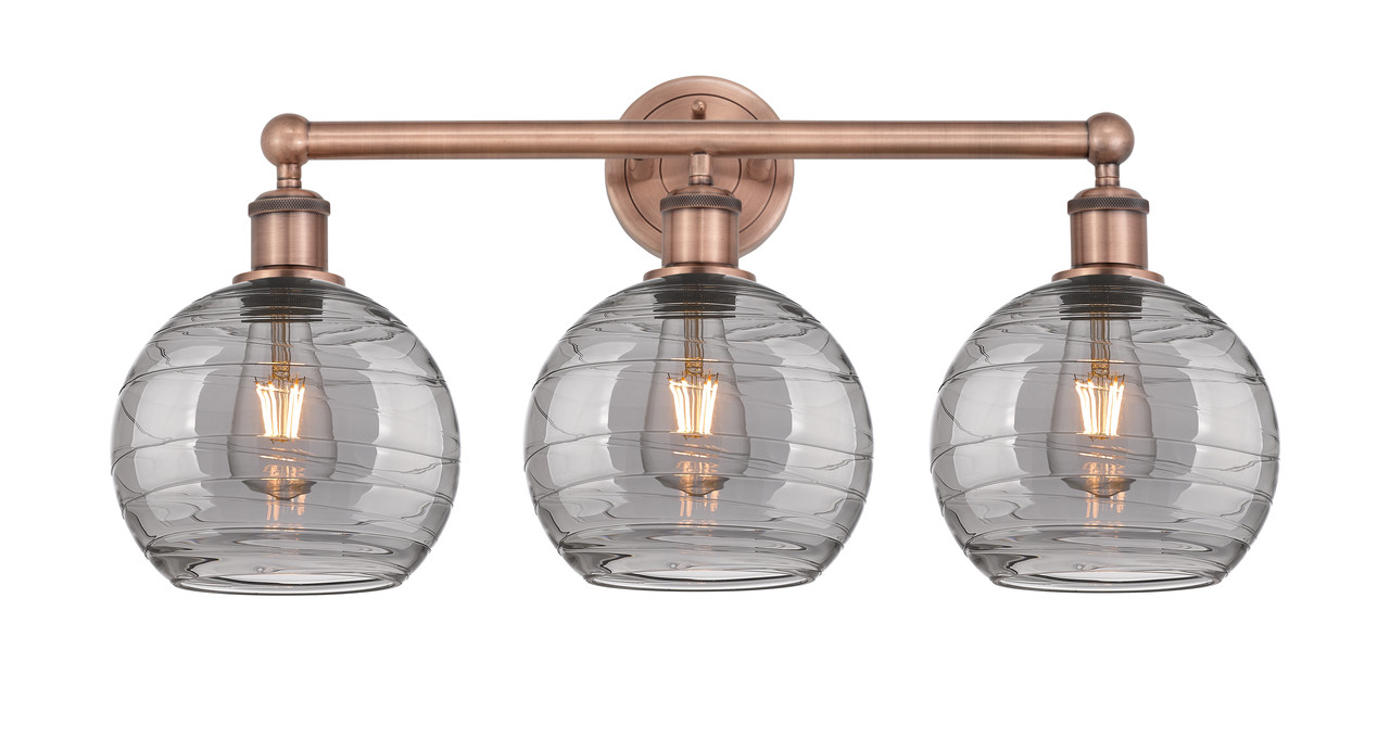 INNOVATIONS 616-3W-AC-G1213-8SM Athens Deco Swirl 3 26 inch Bath Vanity Light Antique Copper