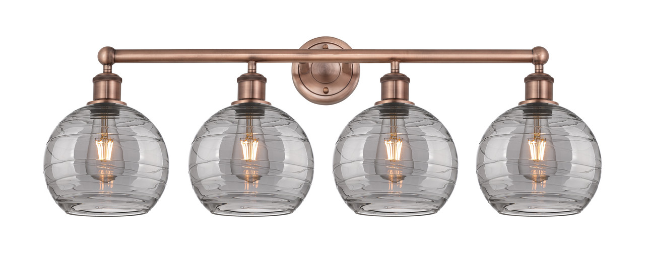 INNOVATIONS 616-4W-AC-G1213-8SM Athens Deco Swirl 4 35 inch Bath Vanity Light Antique Copper