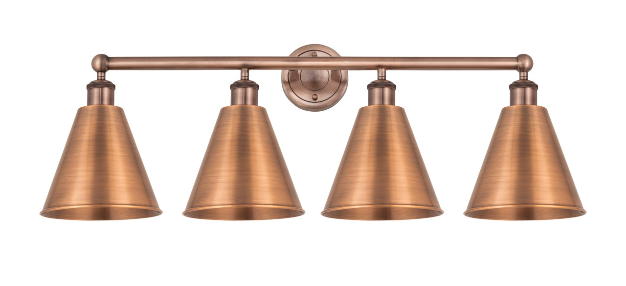 INNOVATIONS 616-4W-AC-MBC-8-AC Ballston Cone 4 35 inch Bath Vanity Light Antique Copper