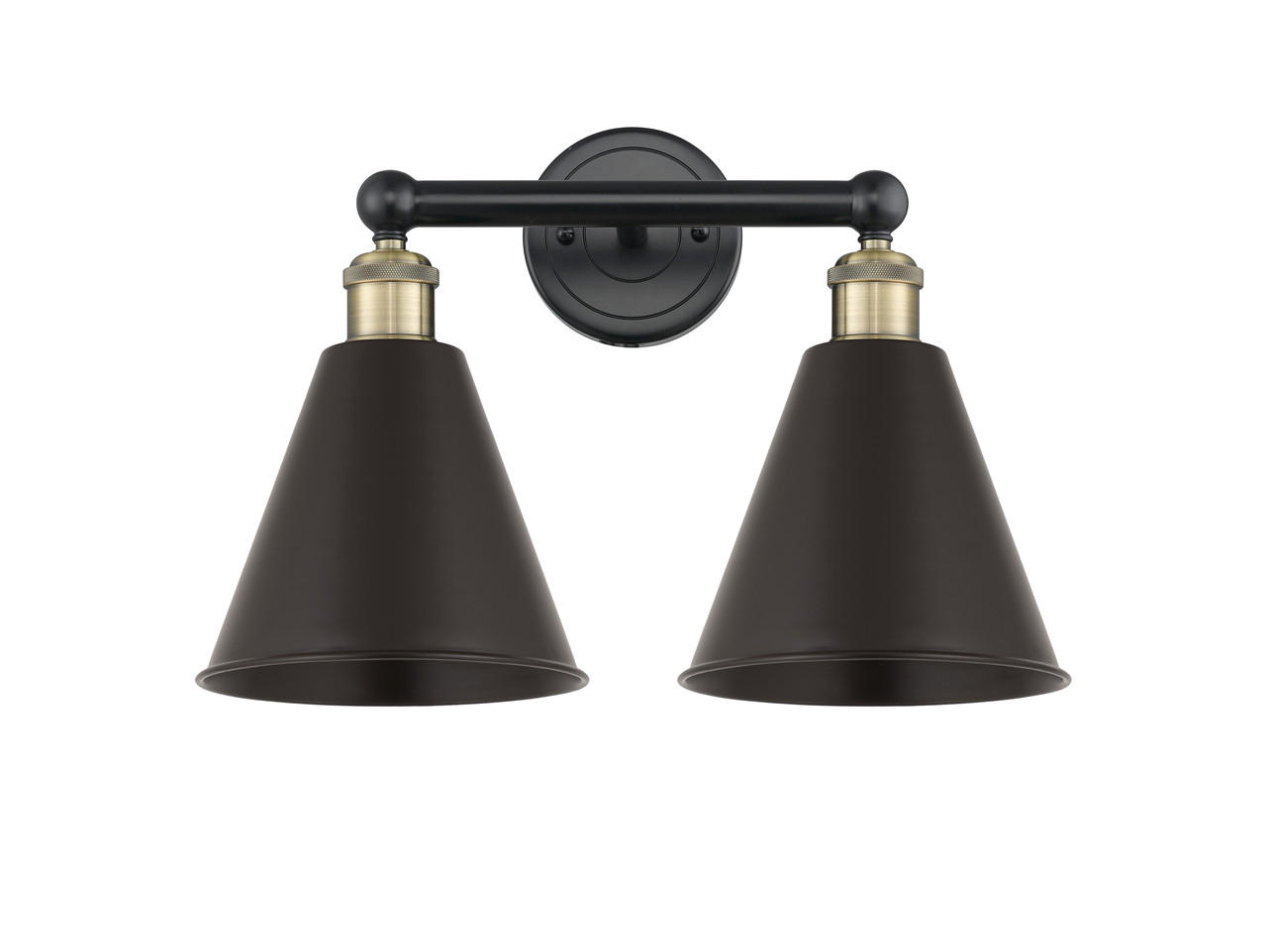 INNOVATIONS 616-2W-BAB-MBC-8-BK Ballston Cone 2 17 inch Bath Vanity Light Black Antique Brass