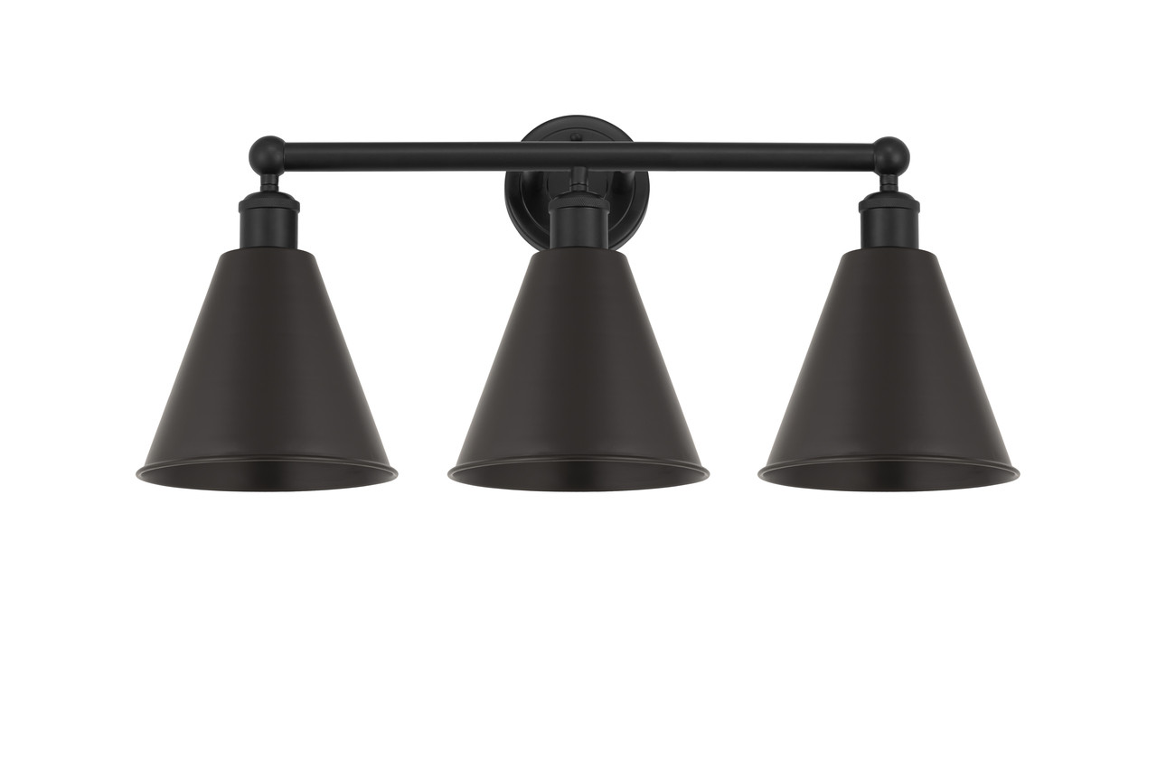 INNOVATIONS 616-3W-BK-MBC-8-BK Ballston Cone 3 26 inch Bath Vanity Light Matte Black