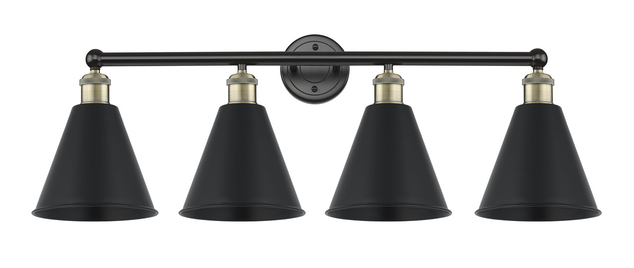 INNOVATIONS 616-4W-BAB-MBC-8-BK Ballston Cone 4 35 inch Bath Vanity Light Black Antique Brass