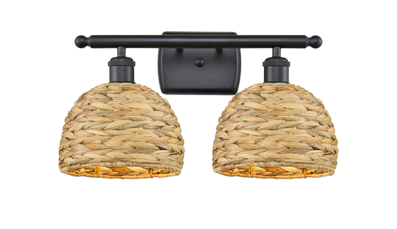 INNOVATIONS 516-2W-BK-RBD-8-NAT Woven Rattan 2 18 inch Bath Vanity Light Matte Black