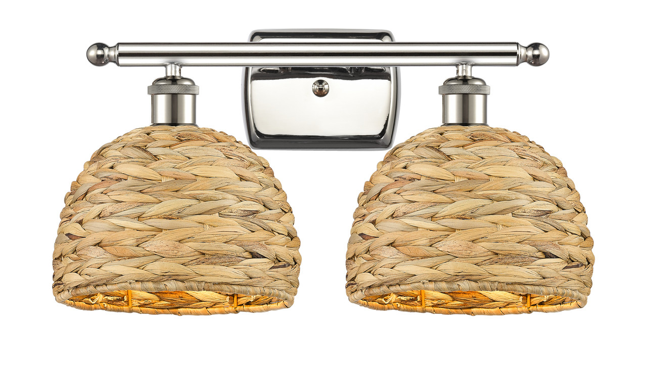 INNOVATIONS 516-2W-PN-RBD-8-NAT Woven Rattan 2 18 inch Bath Vanity Light Polished Nickel