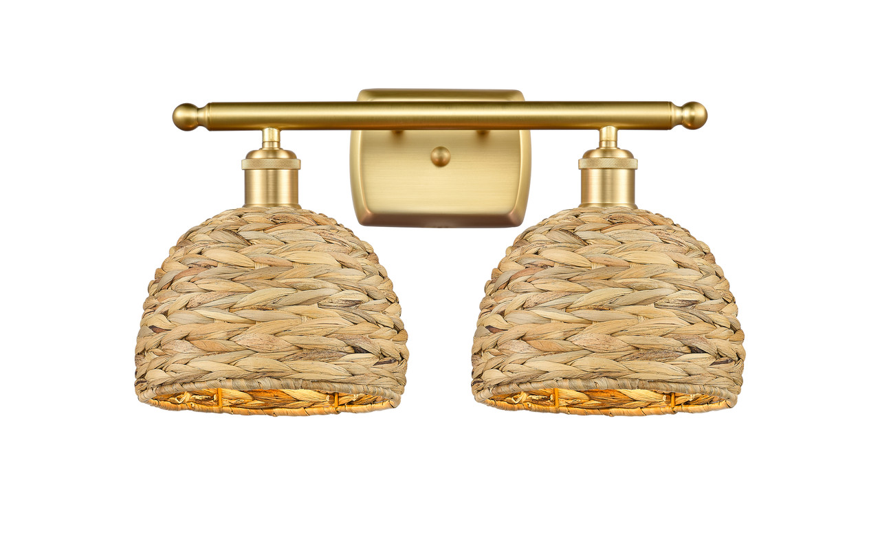 INNOVATIONS 516-2W-SG-RBD-8-NAT Woven Rattan 2 18 inch Bath Vanity Light Satin Gold
