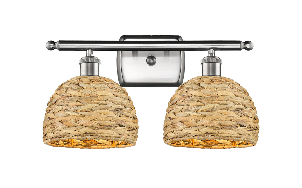 INNOVATIONS 516-2W-SN-RBD-8-NAT Woven Rattan 2 18 inch Bath Vanity Light Satin Nickel