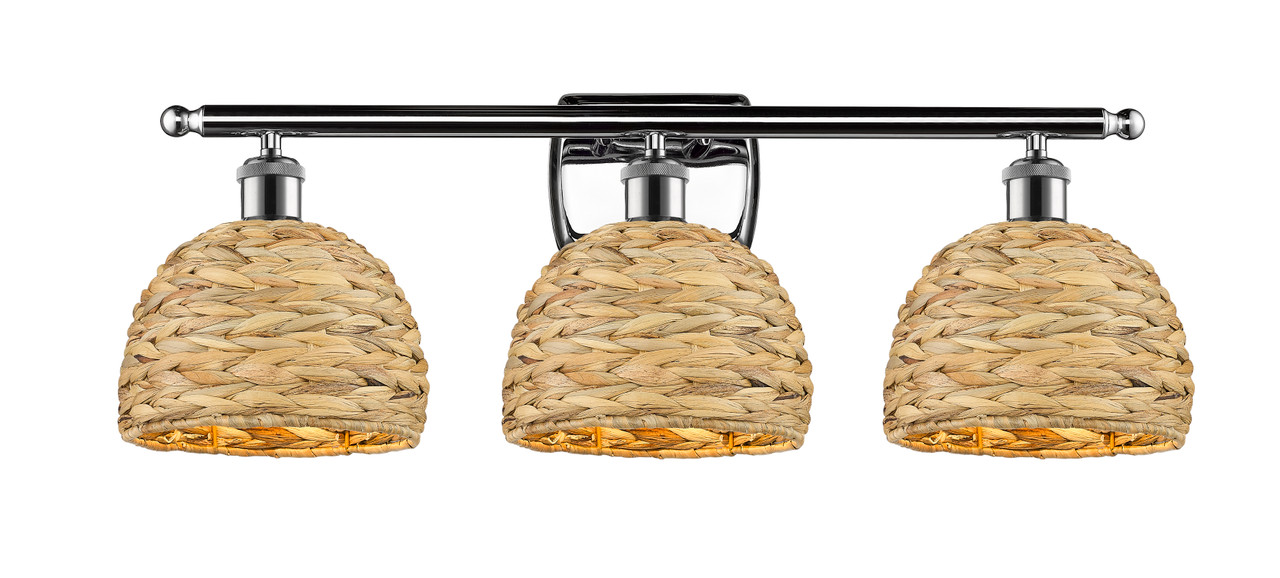 INNOVATIONS 516-3W-PC-RBD-8-NAT Woven Rattan 3 28 inch Bath Vanity Light Polished Chrome
