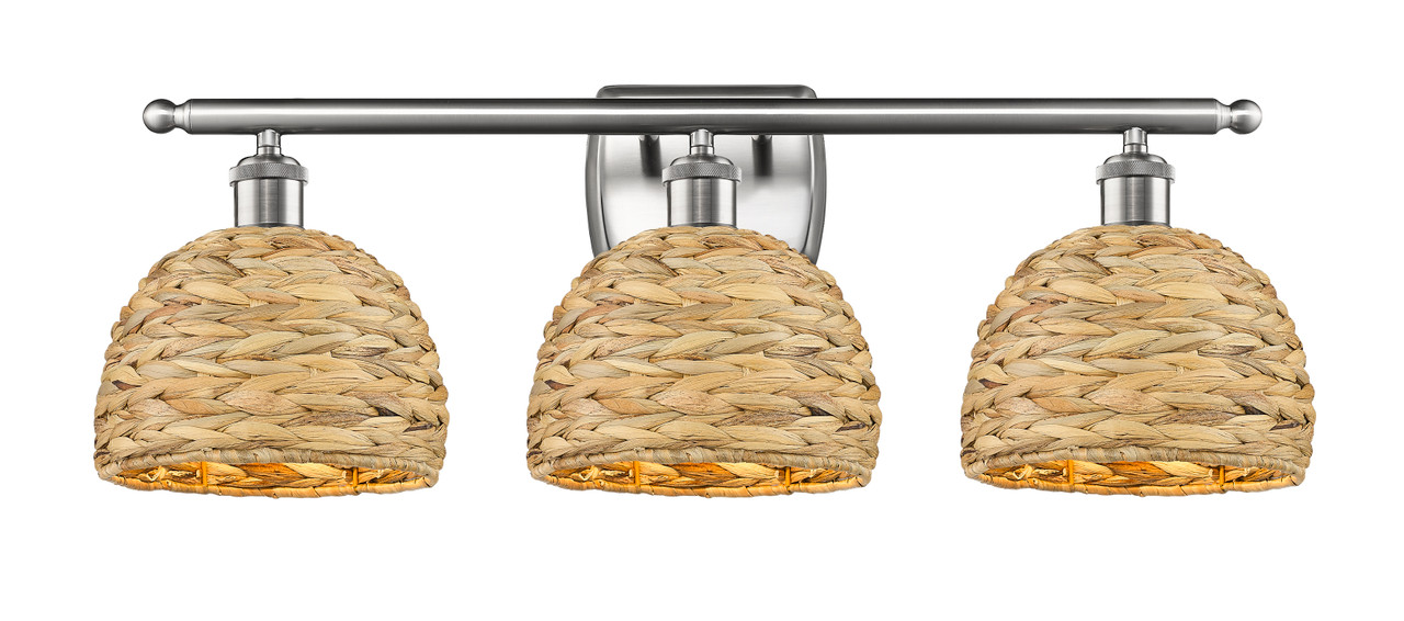INNOVATIONS 516-3W-SN-RBD-8-NAT Woven Rattan 3 28 inch Bath Vanity Light Satin Nickel
