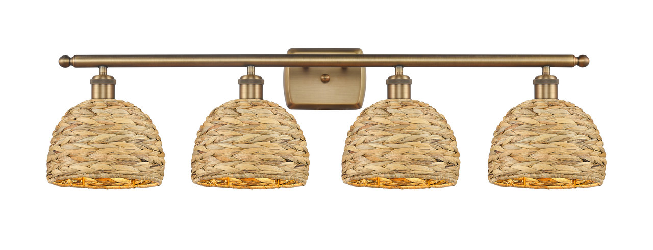 INNOVATIONS 516-4W-BB-RBD-8-NAT Woven Rattan 4 38 inch Bath Vanity Light Brushed Brass