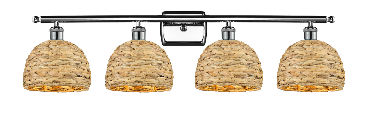 INNOVATIONS 516-4W-PC-RBD-8-NAT Woven Rattan 4 38 inch Bath Vanity Light Polished Chrome