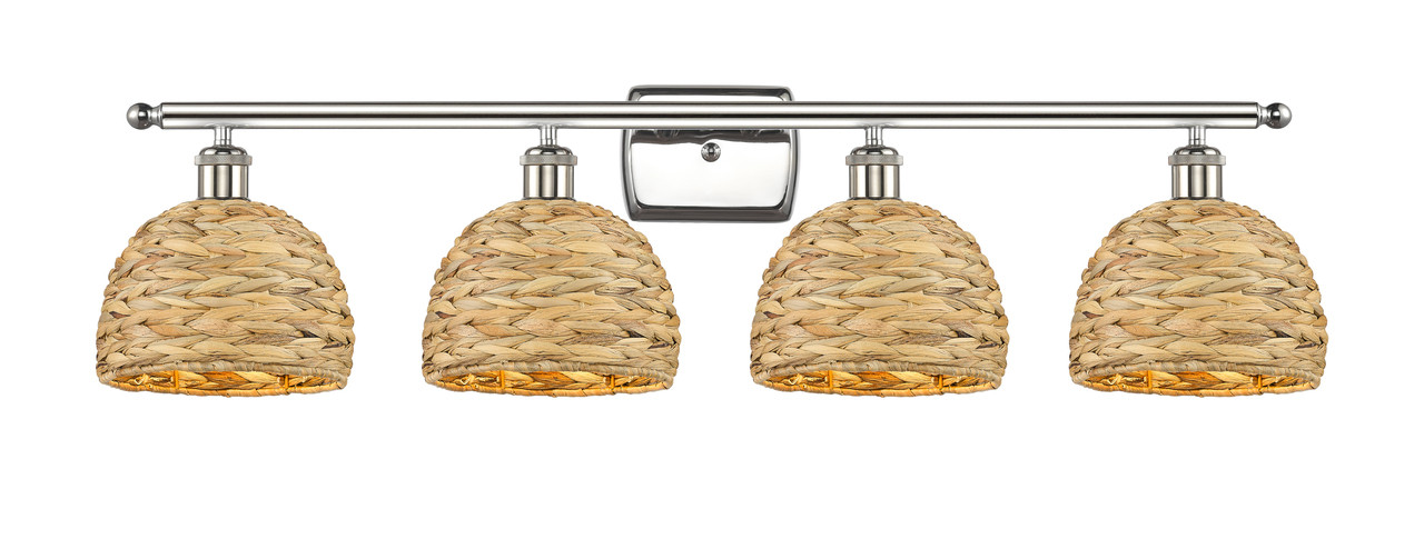 INNOVATIONS 516-4W-PN-RBD-8-NAT Woven Rattan 4 38 inch Bath Vanity Light Polished Nickel