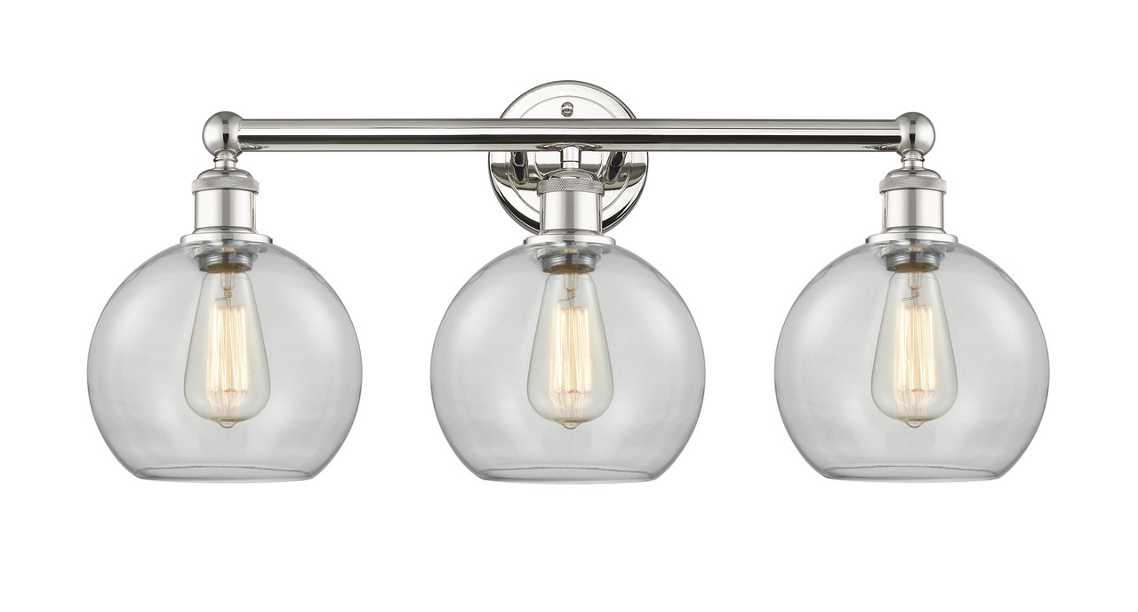 INNOVATIONS 616-3W-PN-G122-8 Athens 3 26 inch Bath Vanity Light Polished Nickel