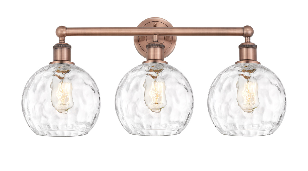 INNOVATIONS 616-3W-AC-G1215-8 Athens Water Glass 3 26 inch Bath Vanity Light Antique Copper