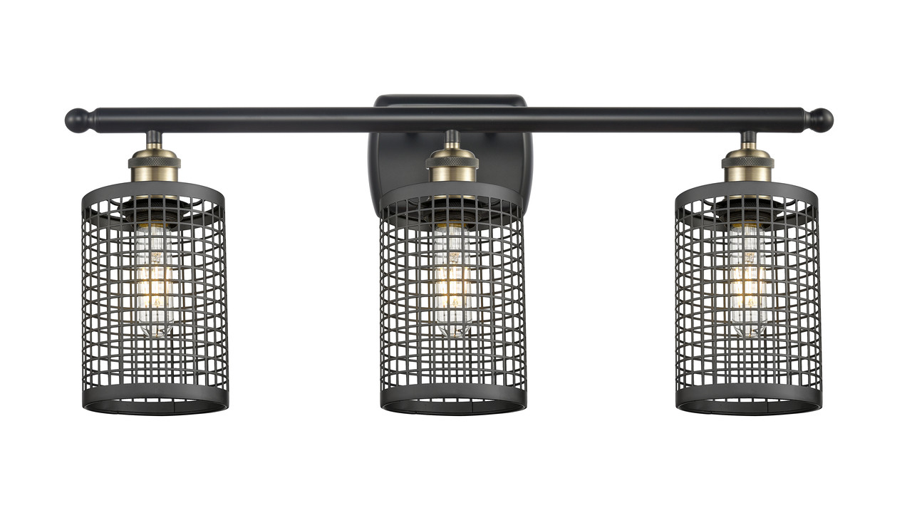 INNOVATIONS 516-3W-BAB-M18-BK Nestbrook 3 26 inch Bath Vanity Light Black Antique Brass