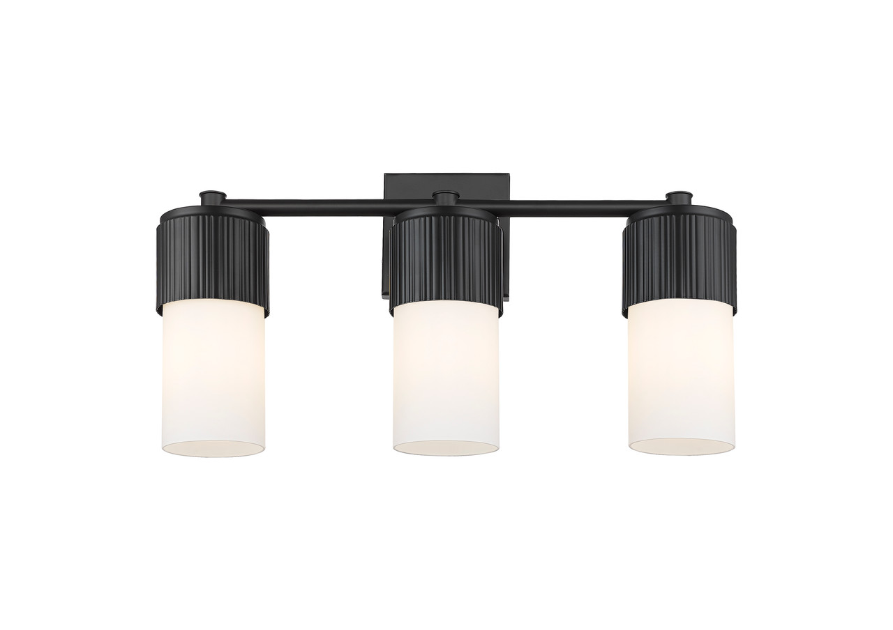 INNOVATIONS 428-3W-BK-G428-7WH Bolivar 3 20.5 inch Bath Vanity Light Matte Black INNOVATIONS 428-3W-BK-G428-7WH Bolivar 3 20.5 inch Bath Vanity Light Matte Black