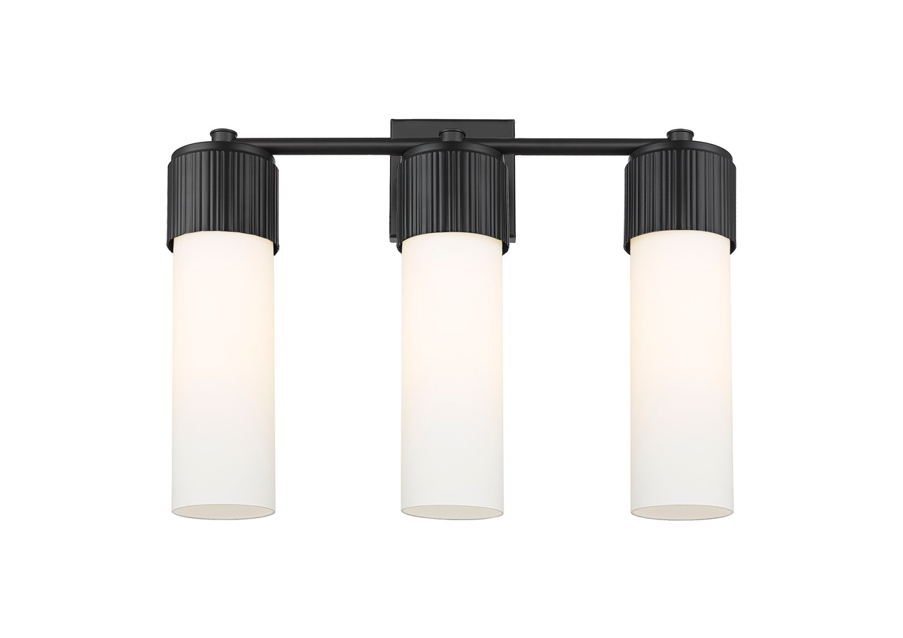 INNOVATIONS 428-3W-BK-G428-12WH Bolivar 3 20.5 inch Bath Vanity Light Matte Black INNOVATIONS 428-3W-BK-G428-12WH Bolivar 3 20.5 inch Bath Vanity Light Matte Black