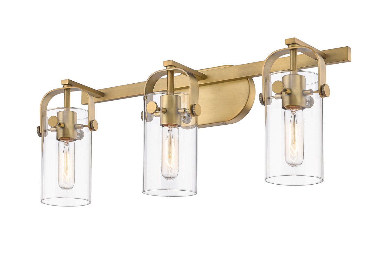 INNOVATIONS 423-3W-BB-G423-7CL Pilaster II Cylinder 3 25 inch Bath Vanity Light Brushed Brass