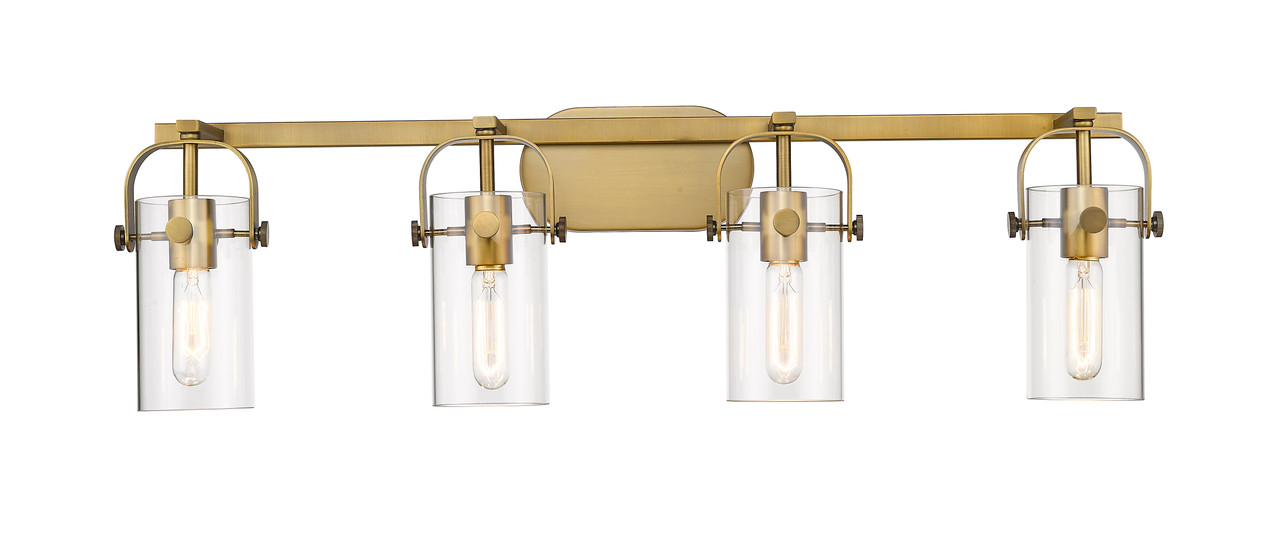 INNOVATIONS 423-4W-BB-G423-7CL Pilaster II Cylinder 4 35 inch Bath Vanity Light Brushed Brass