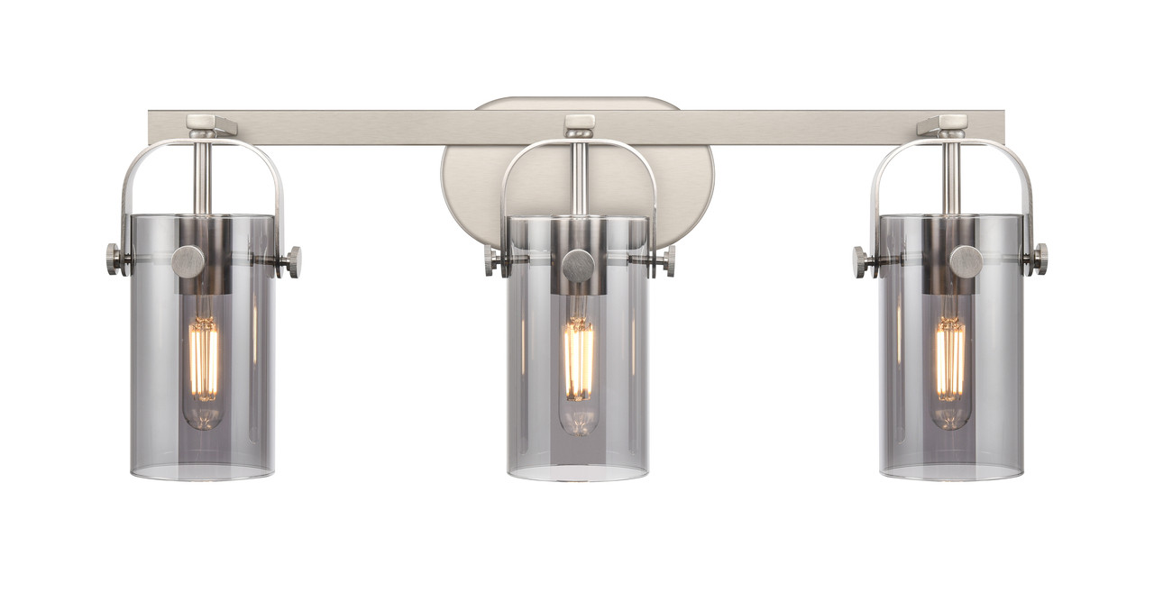 INNOVATIONS 423-3W-SN-G423-7SM Pilaster II Cylinder 3 25 inch Bath Vanity Light Satin Nickel
