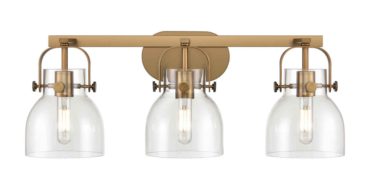 INNOVATIONS 423-3W-BB-G412-6CL Pilaster II Bell 3 27 inch Bath Vanity Light Brushed Brass
