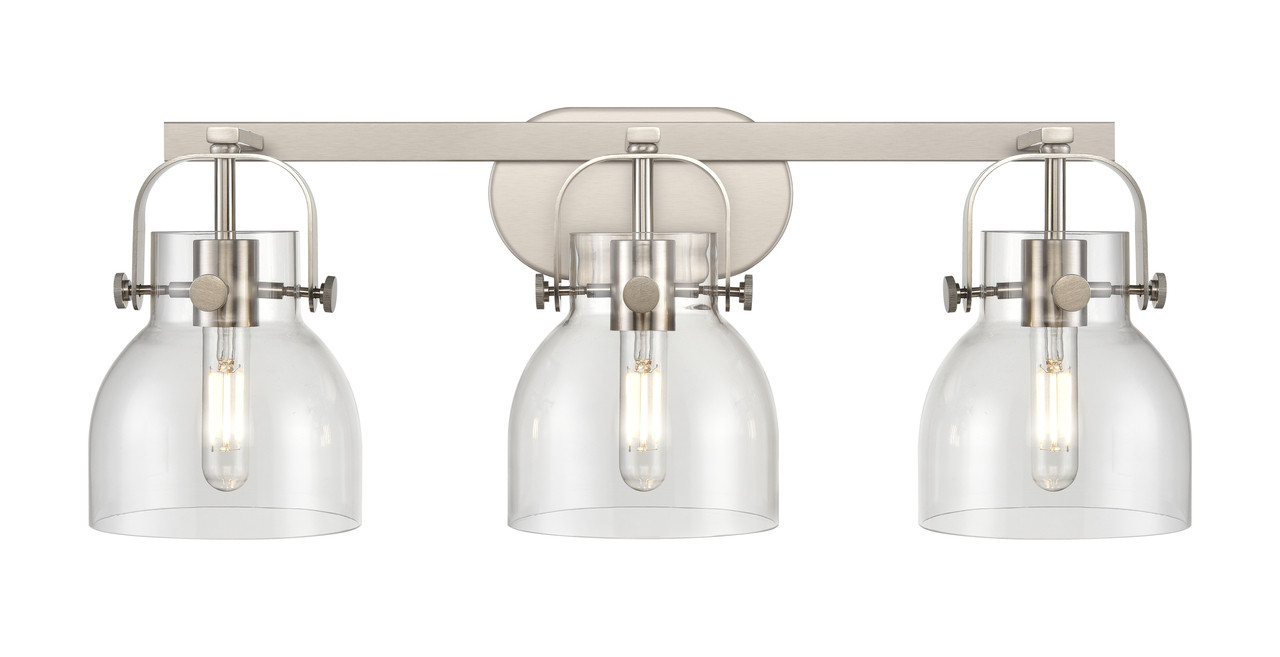 INNOVATIONS 423-3W-SN-G412-6CL Pilaster II Bell 3 27 inch Bath Vanity Light Satin Nickel