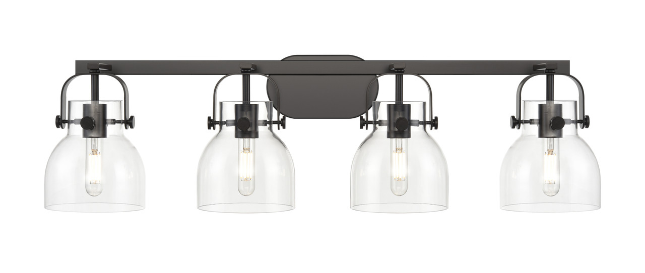 INNOVATIONS 423-4W-BK-G412-6CL Pilaster II Bell 4 37 inch Bath Vanity Light Matte Black