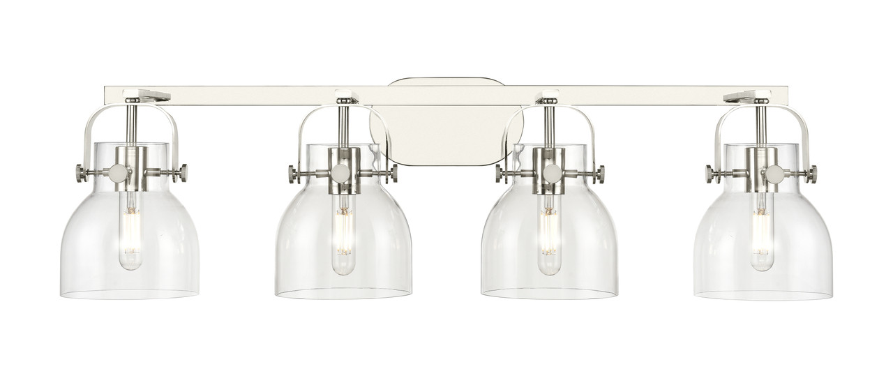 INNOVATIONS 423-4W-PN-G412-6CL Pilaster II Bell 4 37 inch Bath Vanity Light Polished Nickel