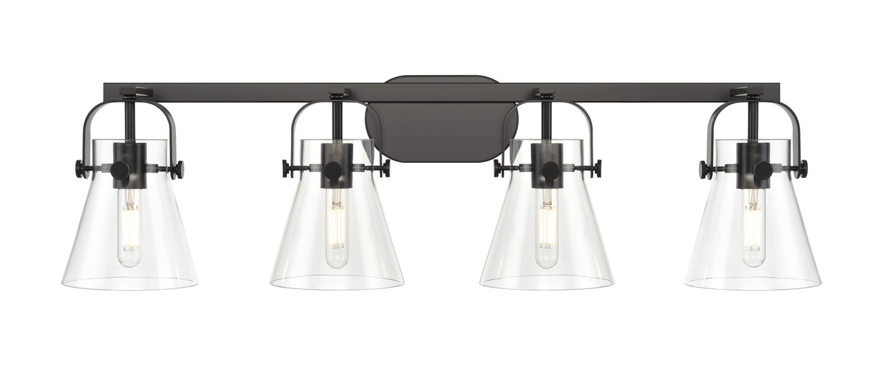 INNOVATIONS 423-4W-BK-G411-6CL Pilaster II Cone 4 37 inch Bath Vanity Light Matte Black