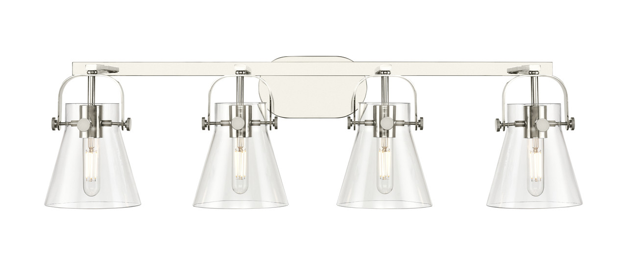 INNOVATIONS 423-4W-PN-G411-6CL Pilaster II Cone 4 37 inch Bath Vanity Light Polished Nickel