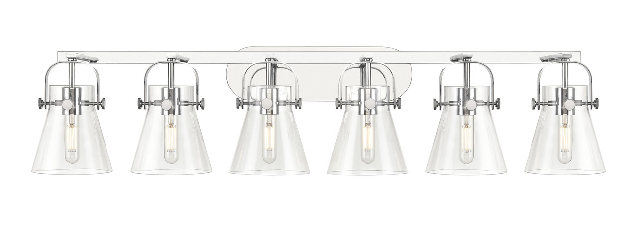 INNOVATIONS 423-6W-PC-G411-6CL Pilaster II Cone 6 46 inch Bath Vanity Light Polished Chrome