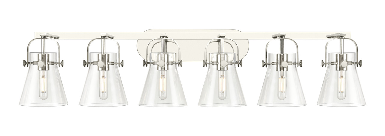 INNOVATIONS 423-6W-PN-G411-6CL Pilaster II Cone 6 46 inch Bath Vanity Light Polished Nickel